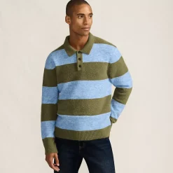 Men's Long Sleeve Fuzzy Sweater Polo