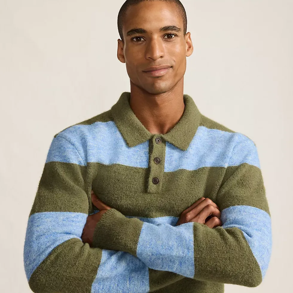 Men's Long Sleeve Fuzzy Sweater Polo