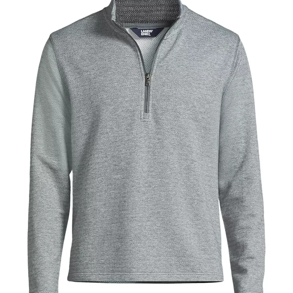 Men's Long Sleeve Herringbone Textured Quarter Zip