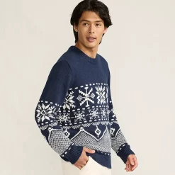 Men's Long Sleeve Holiday Snowflake Crewneck Sweater