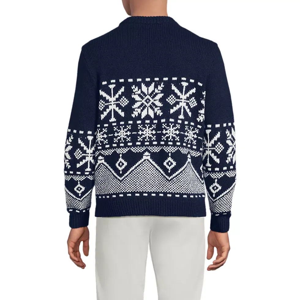 Men's Long Sleeve Holiday Snowflake Crewneck Sweater