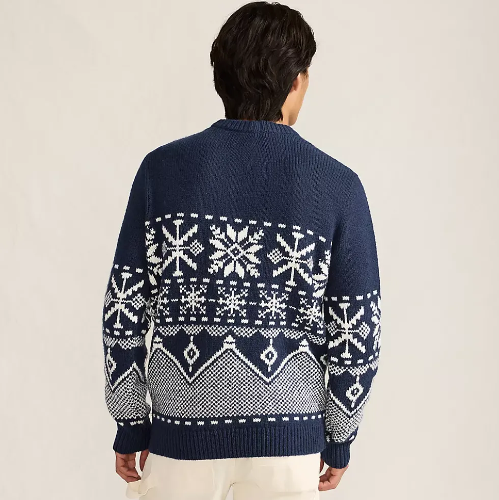 Men's Long Sleeve Holiday Snowflake Crewneck Sweater
