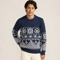 Men's Long Sleeve Holiday Snowflake Crewneck Sweater