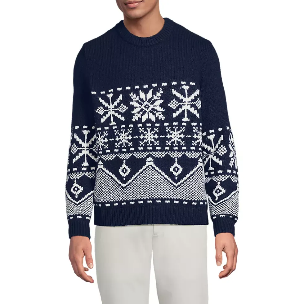 Men's Long Sleeve Holiday Snowflake Crewneck Sweater