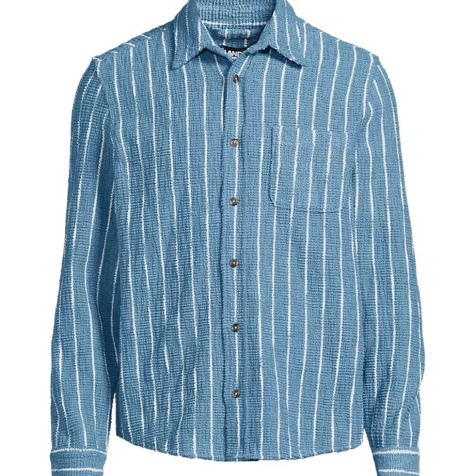 Men's Long Sleeve Knit Boucle Button Through Shirt