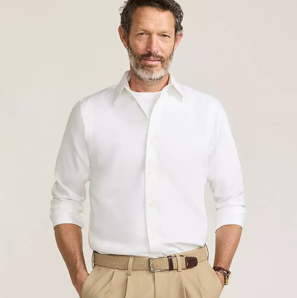 Men's Long Sleeve No Iron Pinpoint Stay Collar Dress Shirt