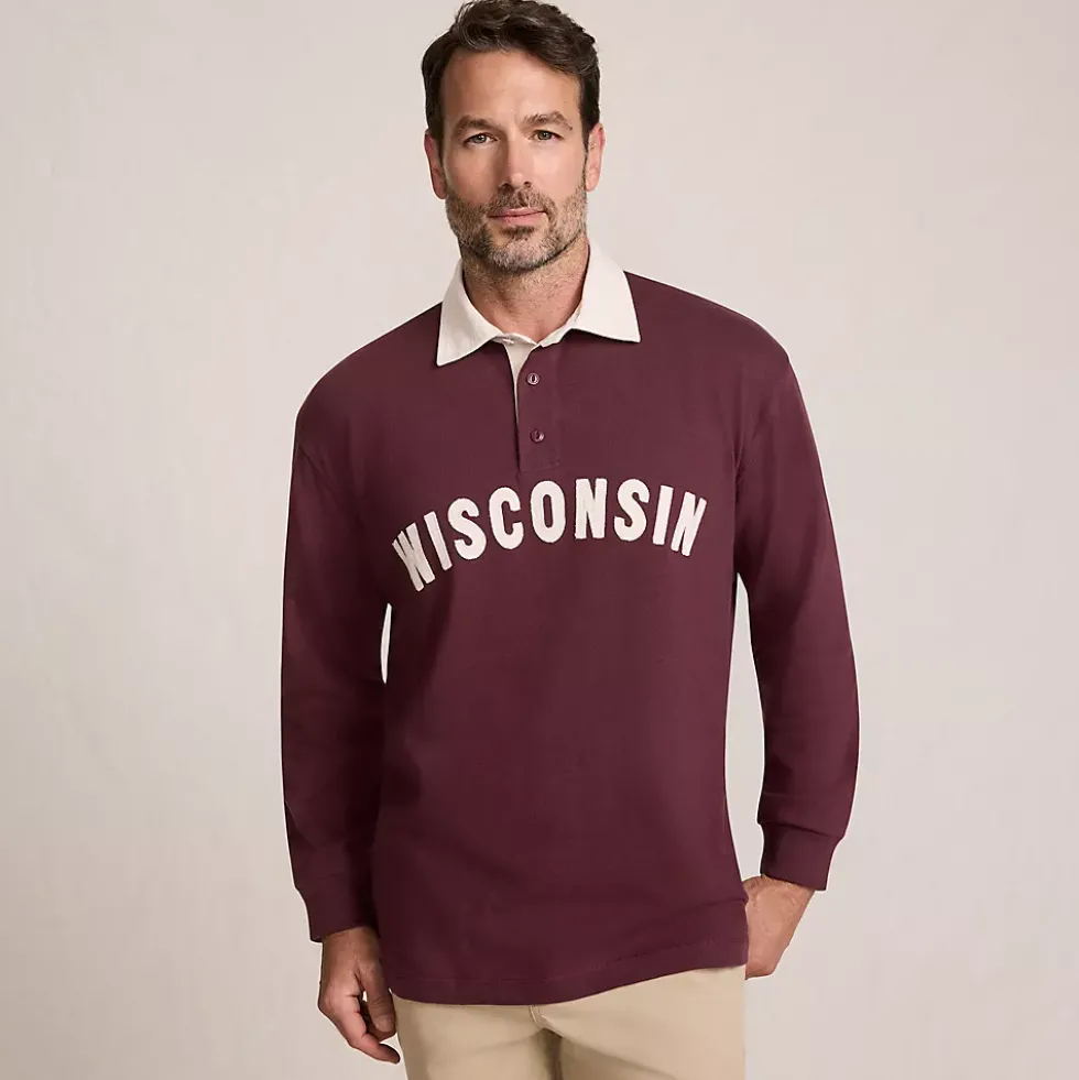 Men's Long Sleeve Rugged Rugby Embroidered Polo