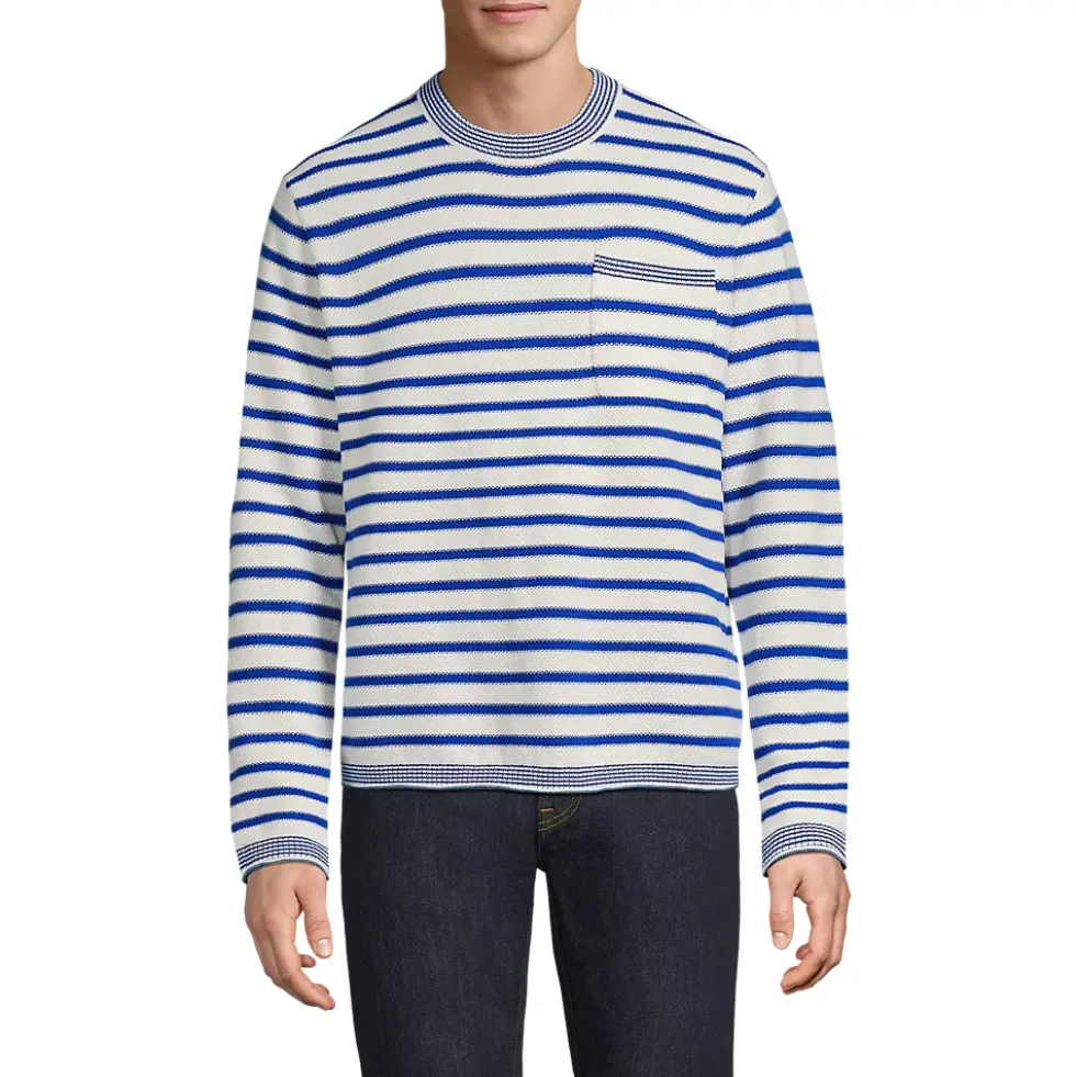 Men's Long Sleeve Textured Cotton Crewneck Sweater
