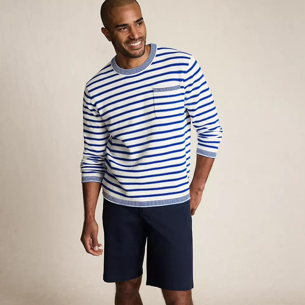 Men's Long Sleeve Textured Cotton Crewneck Sweater