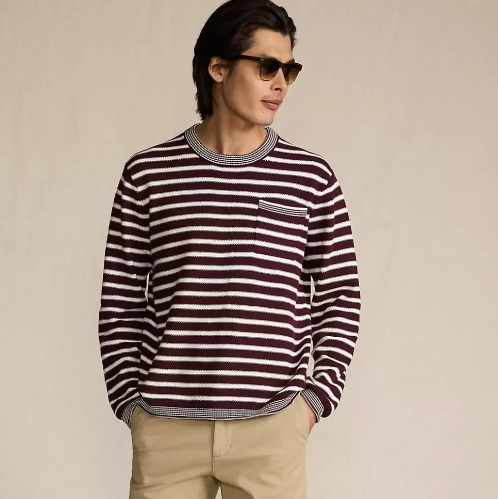 Men's Long Sleeve Textured Cotton Crewneck Sweater