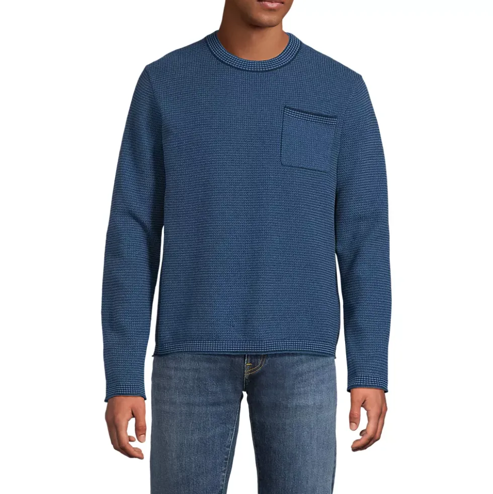 Men's Long Sleeve Textured Cotton Crewneck Sweater