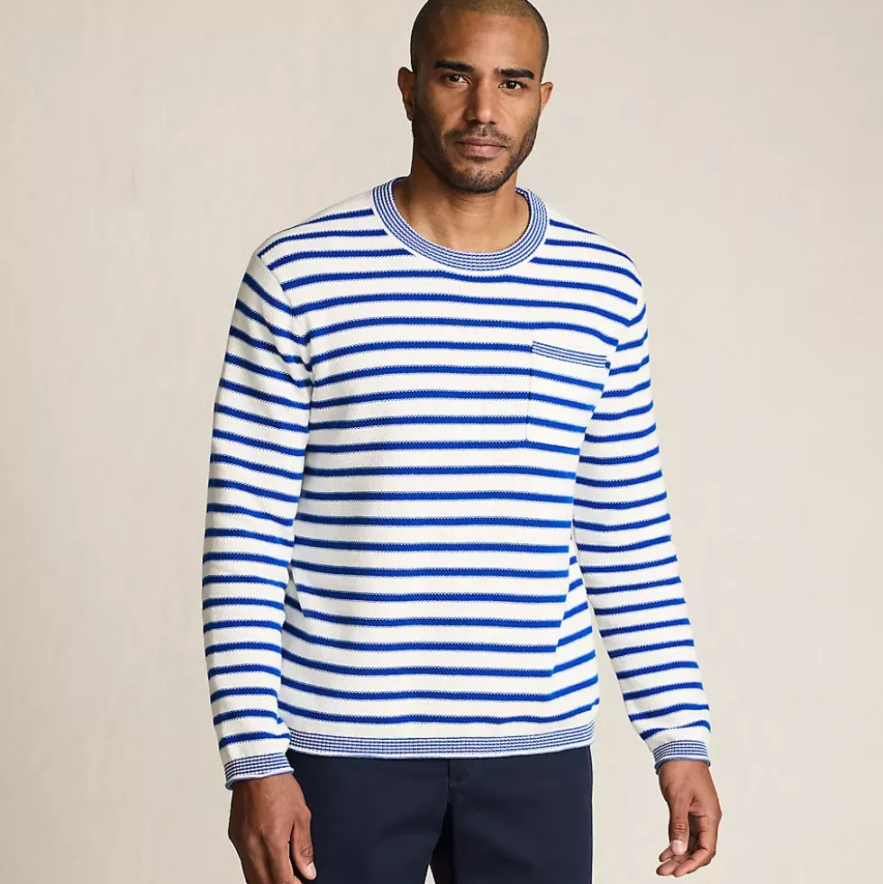 Men's Long Sleeve Textured Cotton Crewneck Sweater