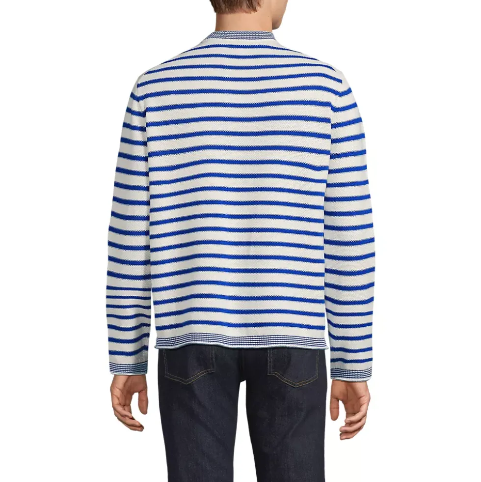 Men's Long Sleeve Textured Cotton Crewneck Sweater