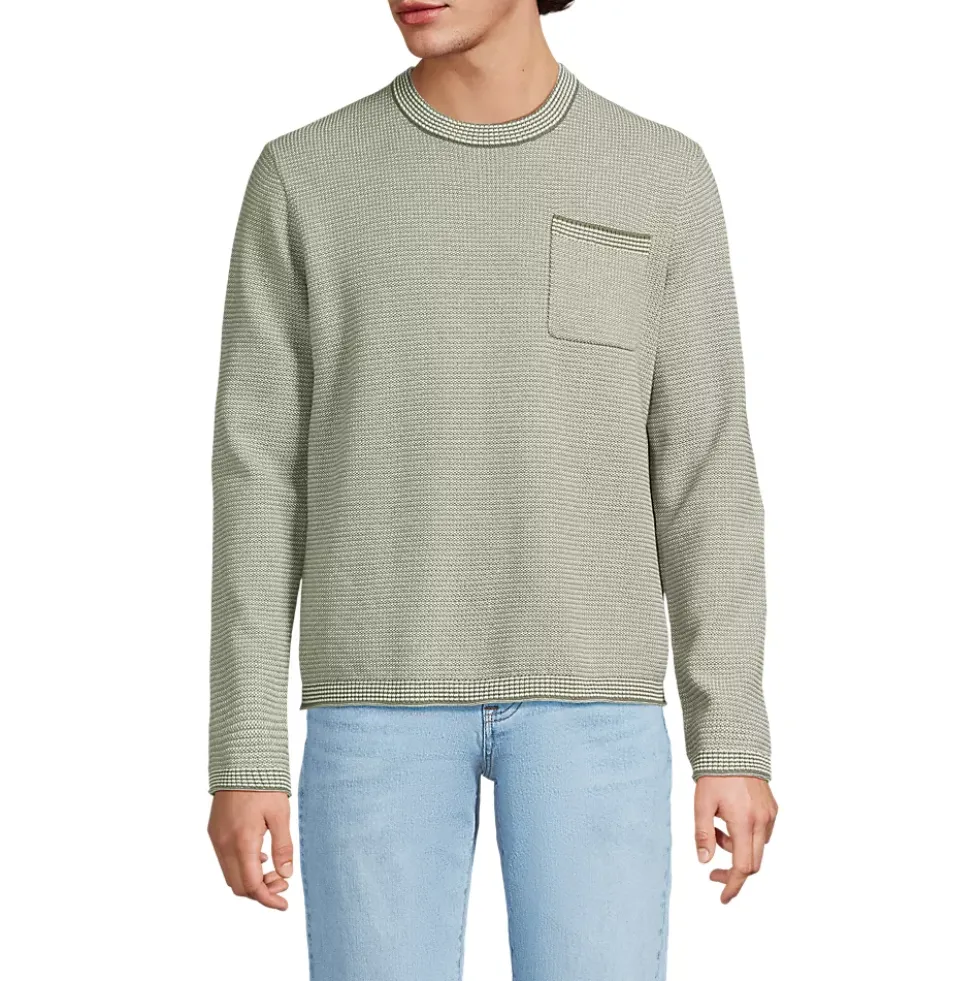 Men's Long Sleeve Textured Cotton Crewneck Sweater