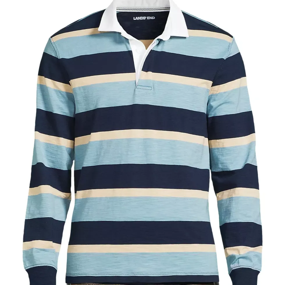 Men's Long Sleeve Textured Rugby Polo