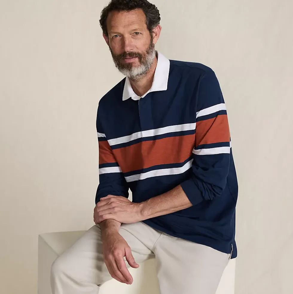 Men's Long Sleeve Textured Rugby Polo