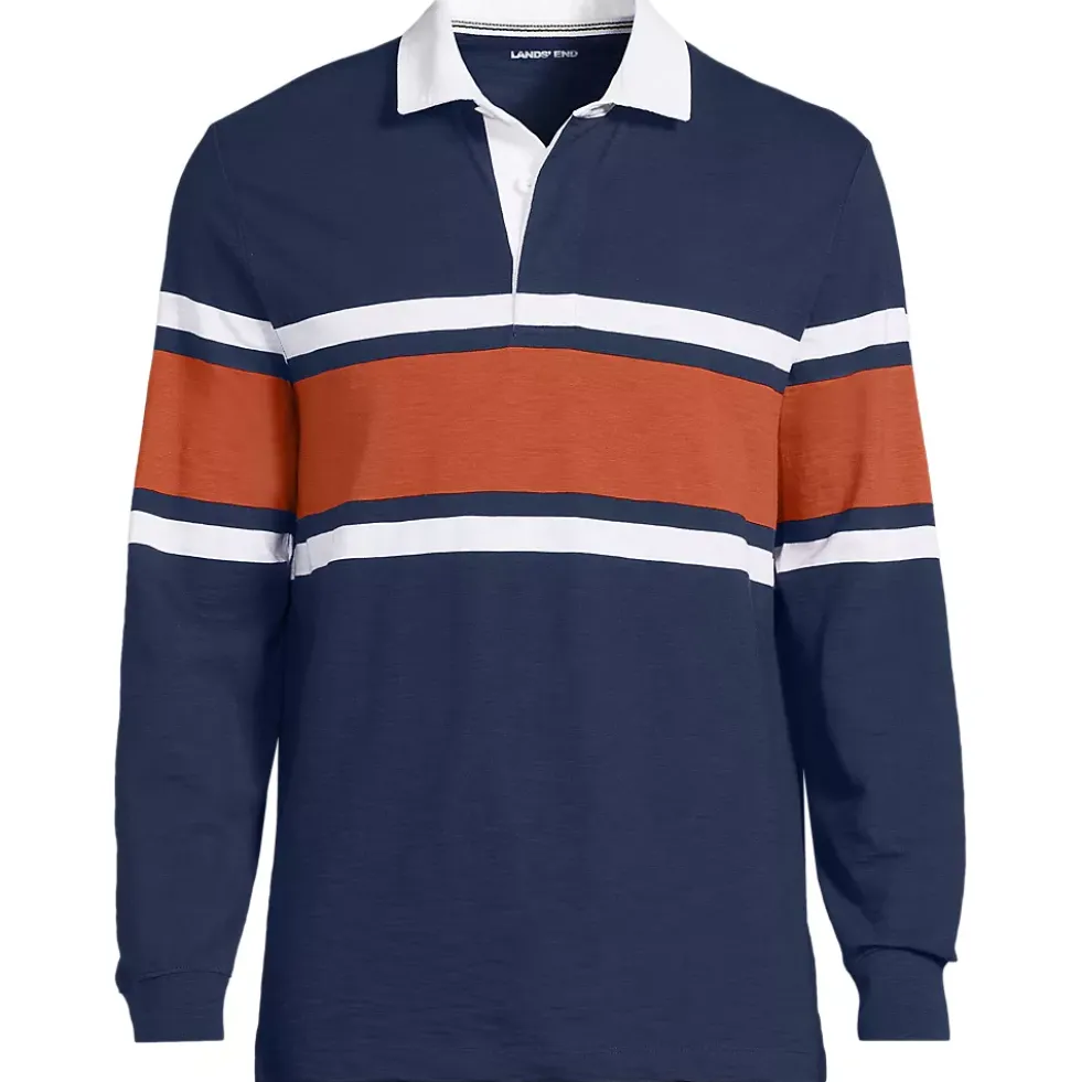 Men's Long Sleeve Textured Rugby Polo