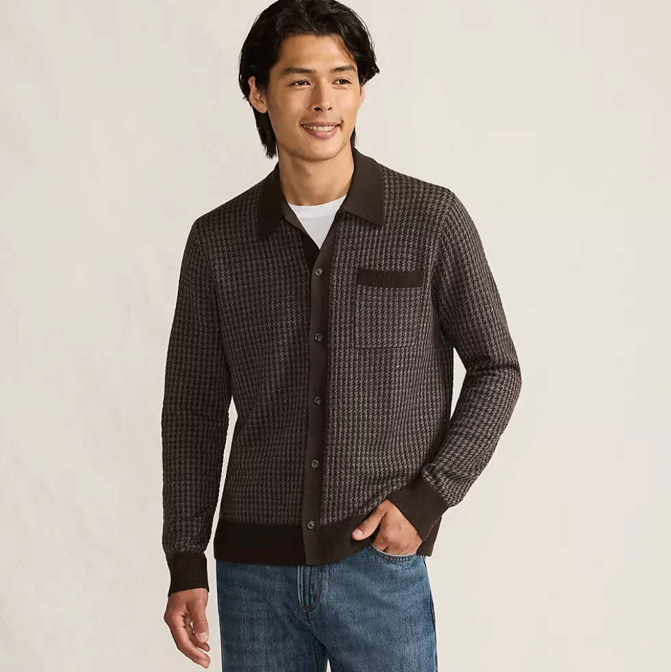 Men's Long Sleeve Washable Merino Button Through Sweater Polo
