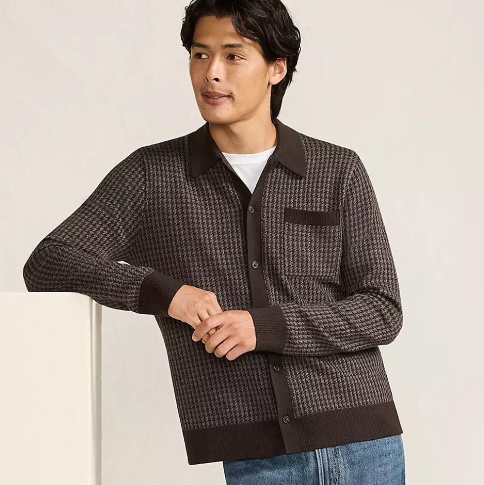 Men's Long Sleeve Washable Merino Button Through Sweater Polo