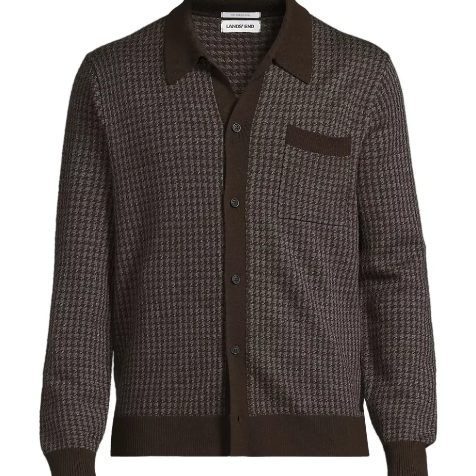 Men's Long Sleeve Washable Merino Button Through Sweater Polo