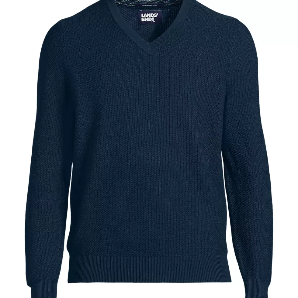 Men's Long Sleeve Washable Merino Wool V Neck Sweater