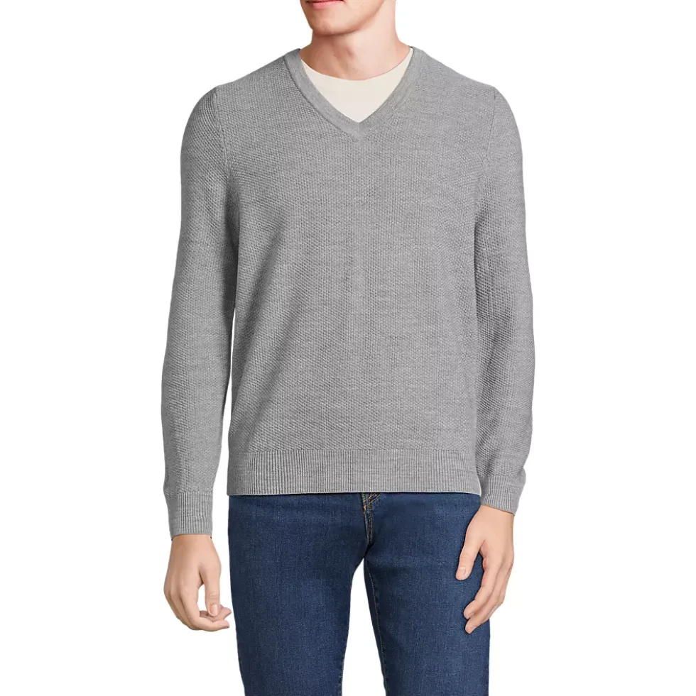 Men's Long Sleeve Washable Merino Wool V Neck Sweater