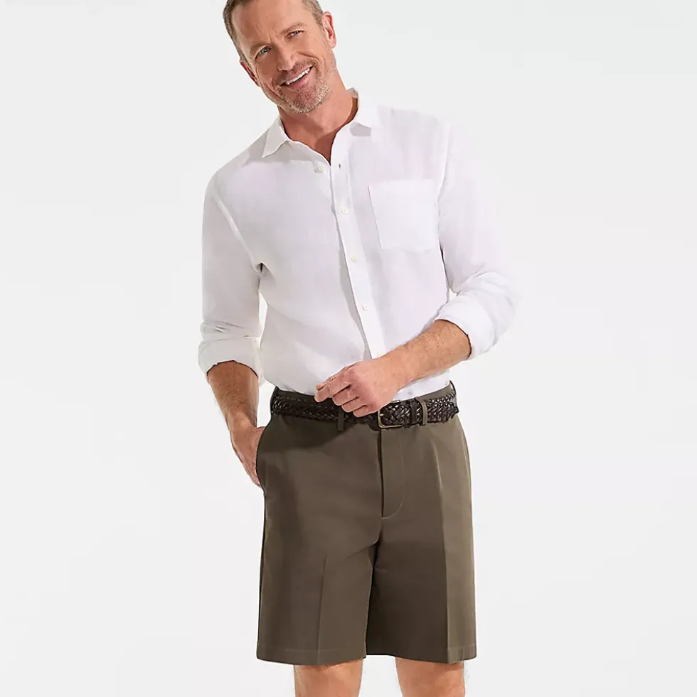 Men's No Iron 9" Comfort Waist Plain Front Chino Short