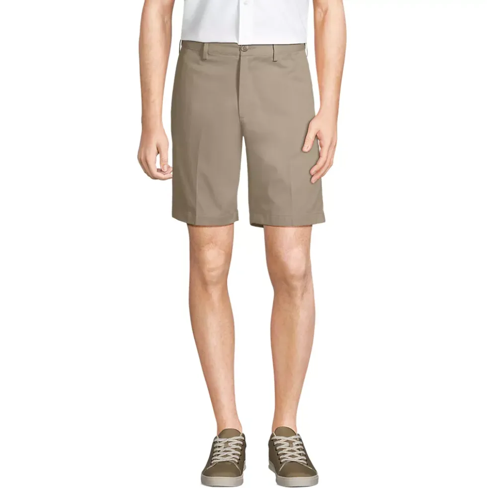 Men's No Iron 9" Comfort Waist Plain Front Chino Short