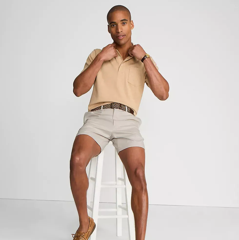 Men's No Iron 6" Comfort Waist Plain Front Chino Short