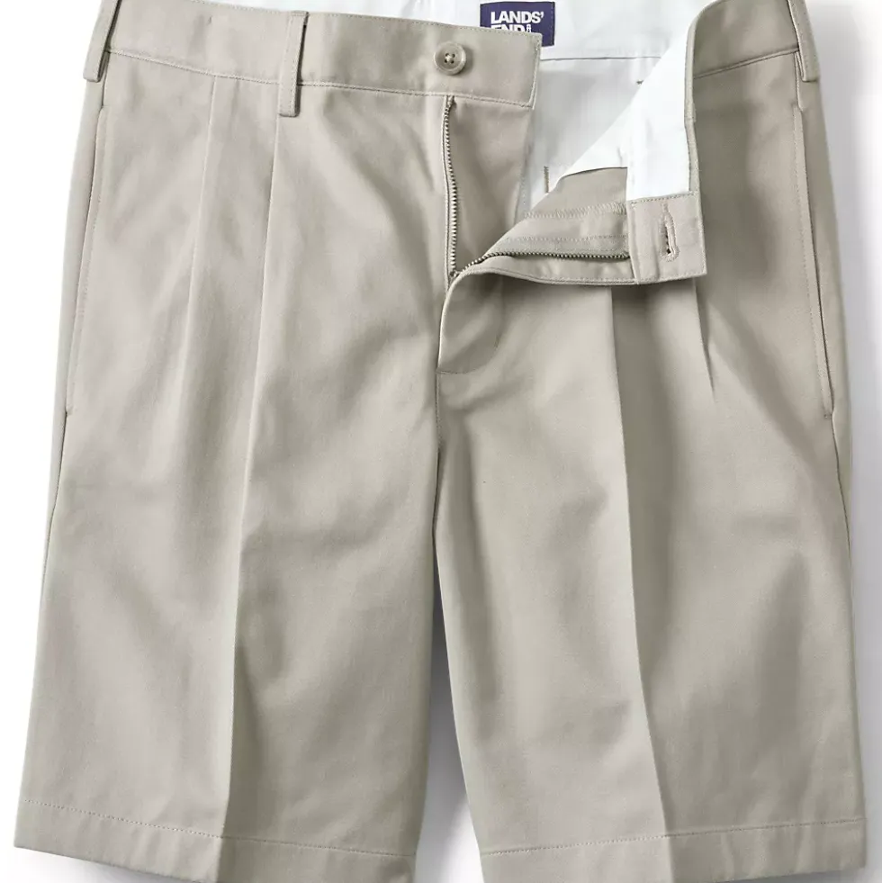 Men's No Iron 9" Comfort Waist Pleated Front Chino Short