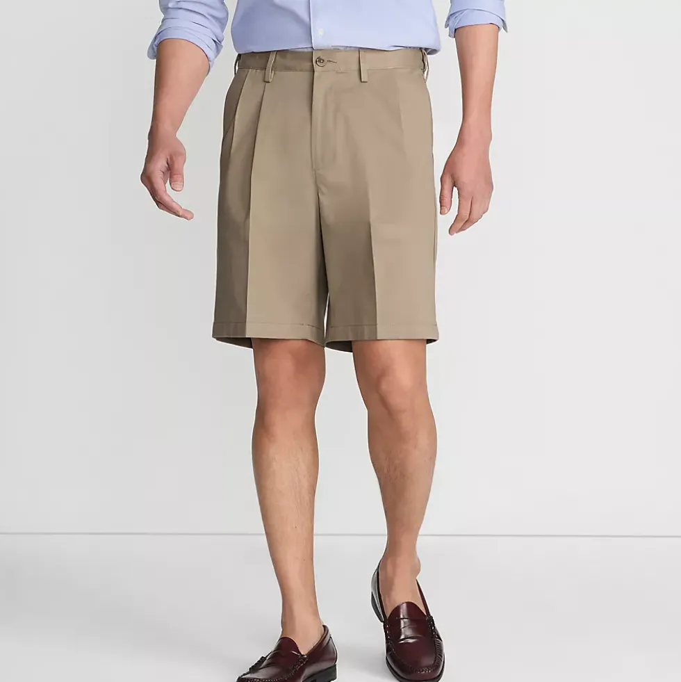 Men's No Iron 9" Comfort Waist Pleated Front Chino Short