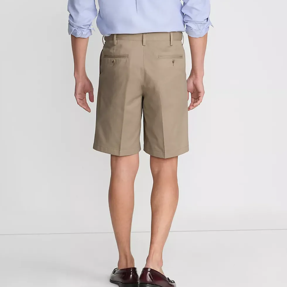 Men's No Iron 9" Comfort Waist Pleated Front Chino Short