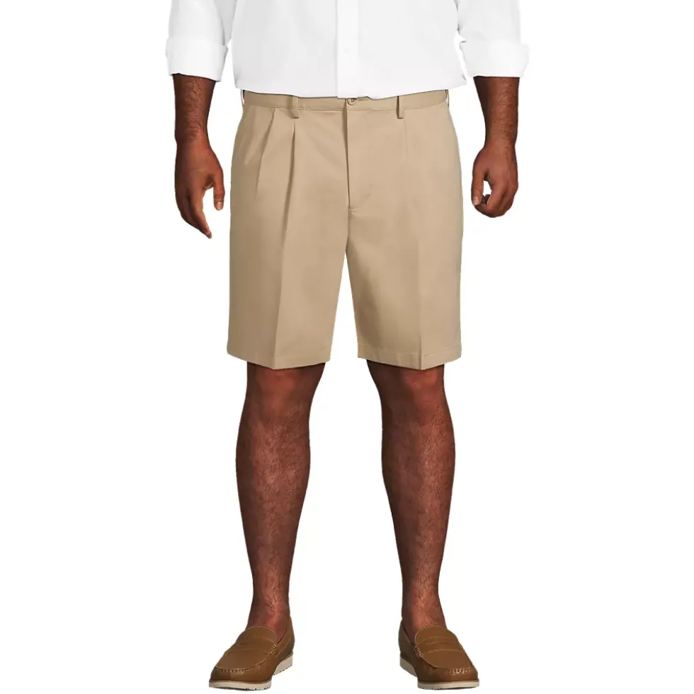 Men's No Iron 9" Comfort Waist Pleated Front Chino Short