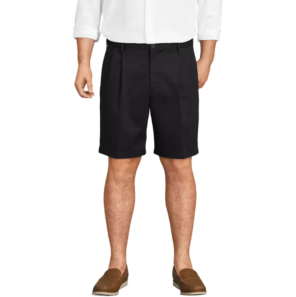 Men's No Iron 9" Comfort Waist Pleated Front Chino Short