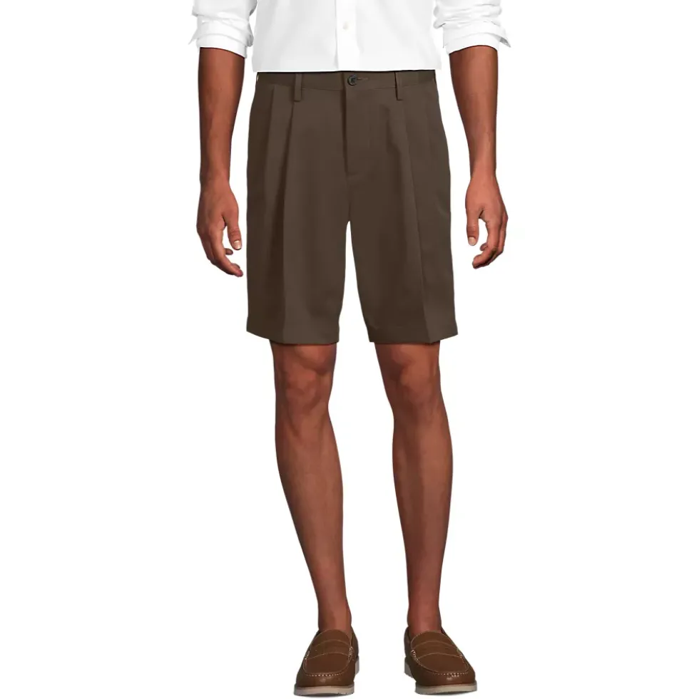 Men's No Iron 9" Comfort Waist Pleated Front Chino Short