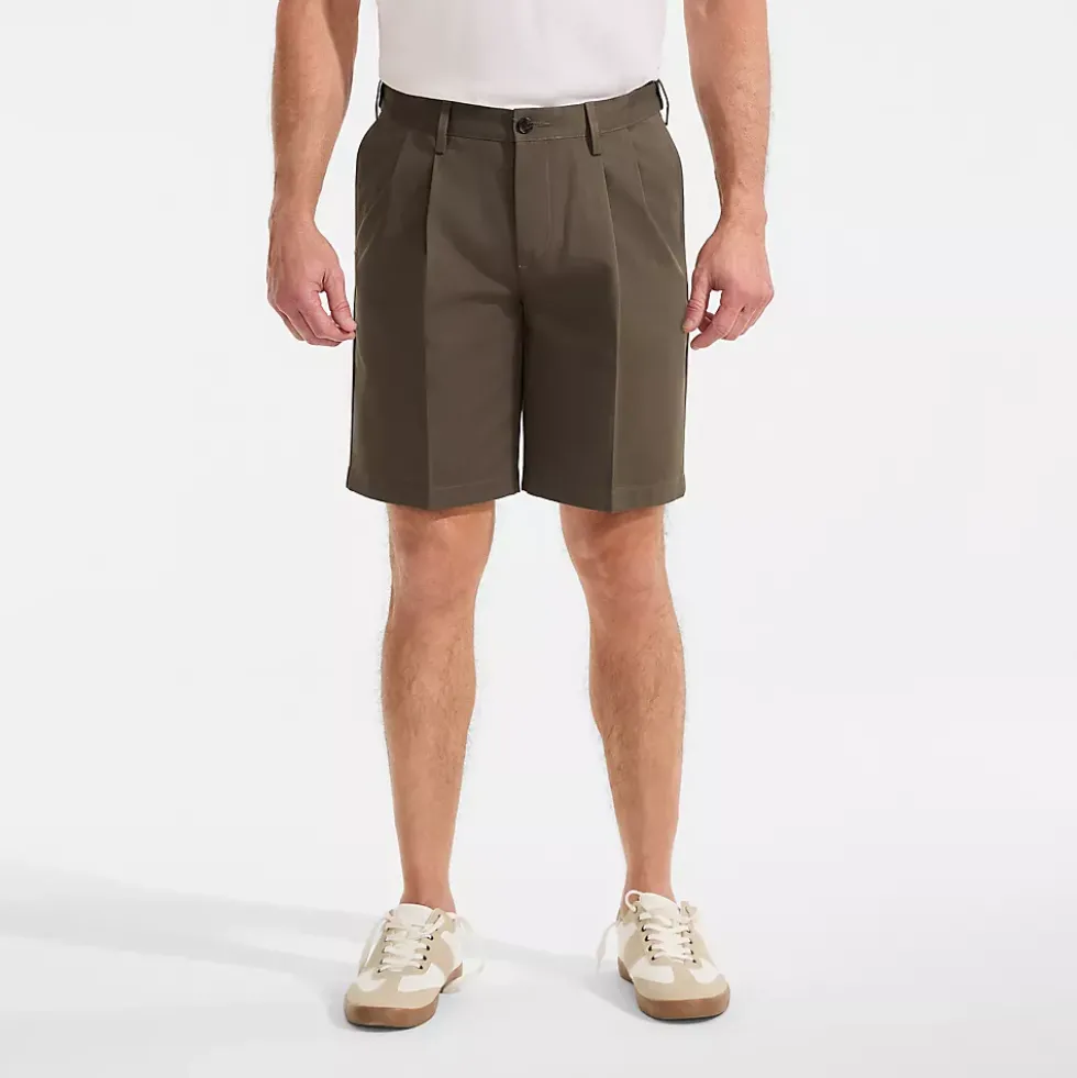 Men's No Iron 9" Comfort Waist Pleated Front Chino Short