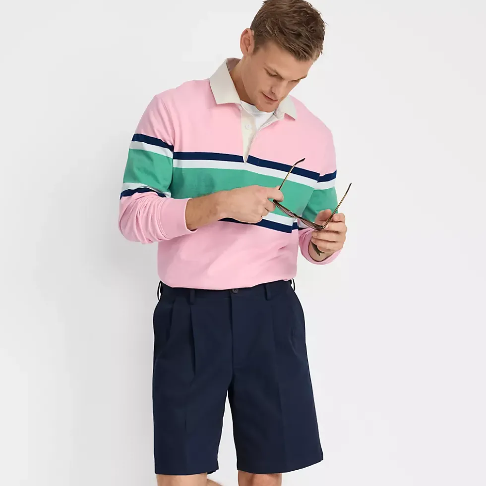 Men's No Iron 9" Comfort Waist Pleated Front Chino Short