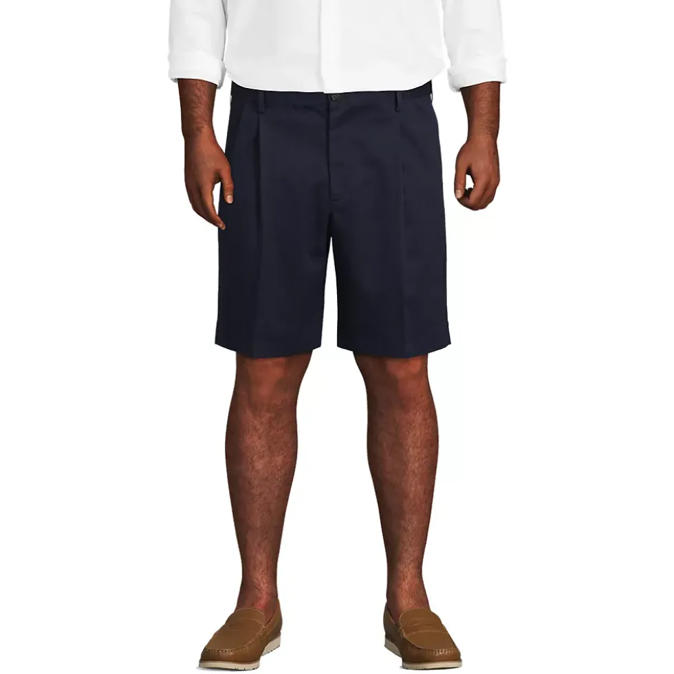 Men's No Iron 9" Comfort Waist Pleated Front Chino Short
