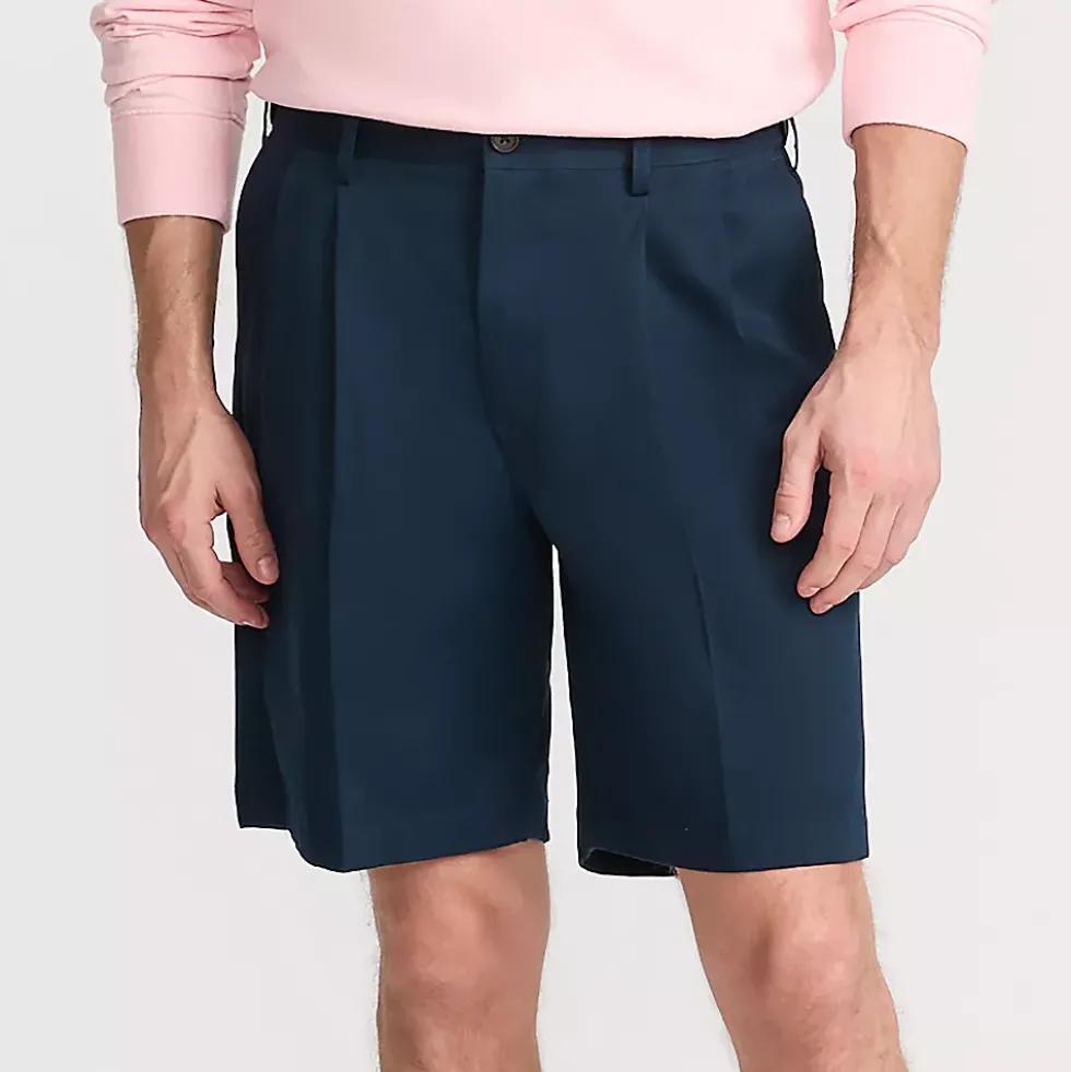 Men's No Iron 9" Comfort Waist Pleated Front Chino Short