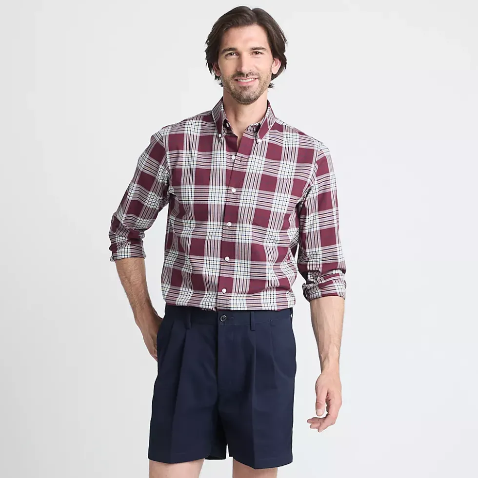 Men's No Iron 6" Comfort Waist Pleated Front Chino Short