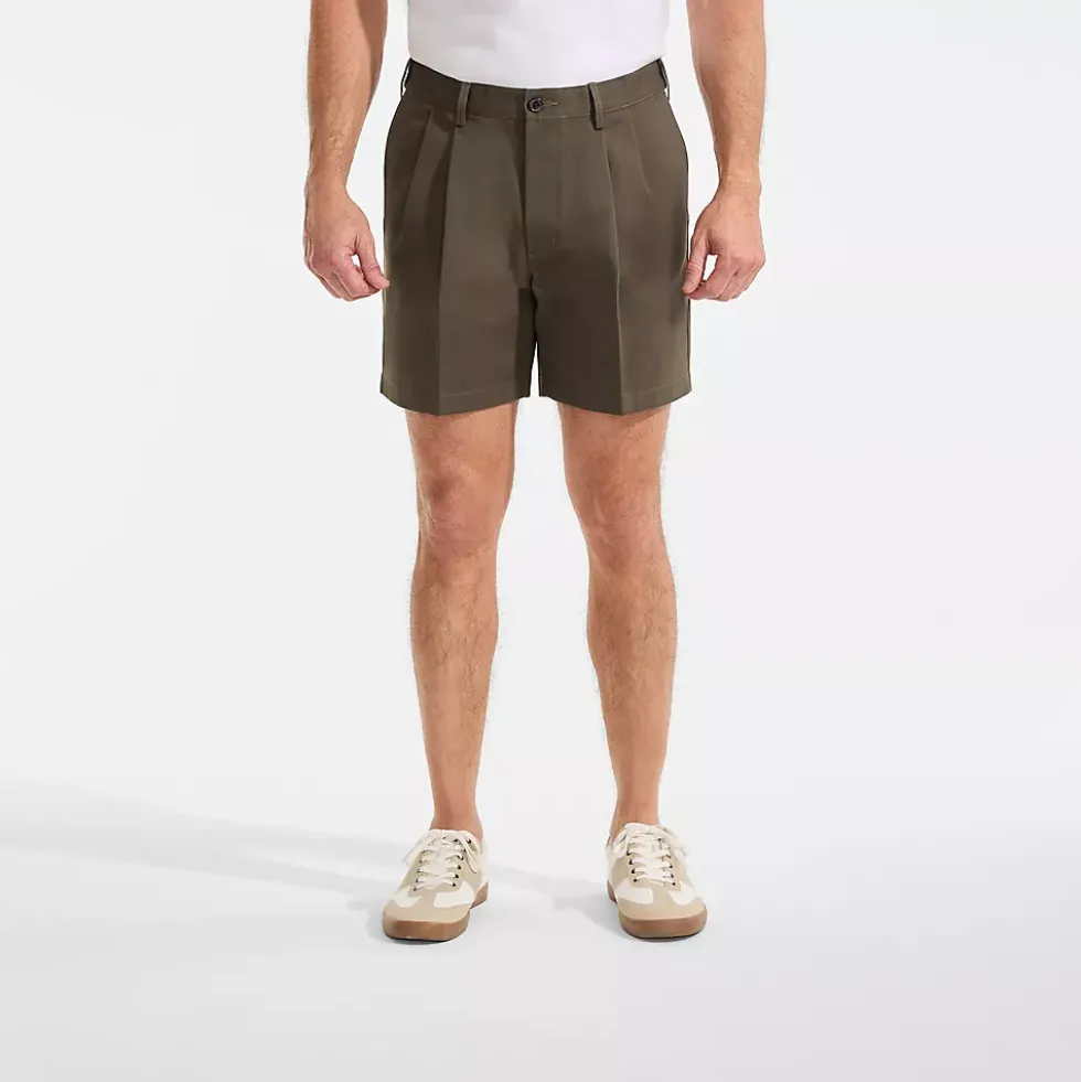 Men's No Iron 6" Comfort Waist Pleated Front Chino Short