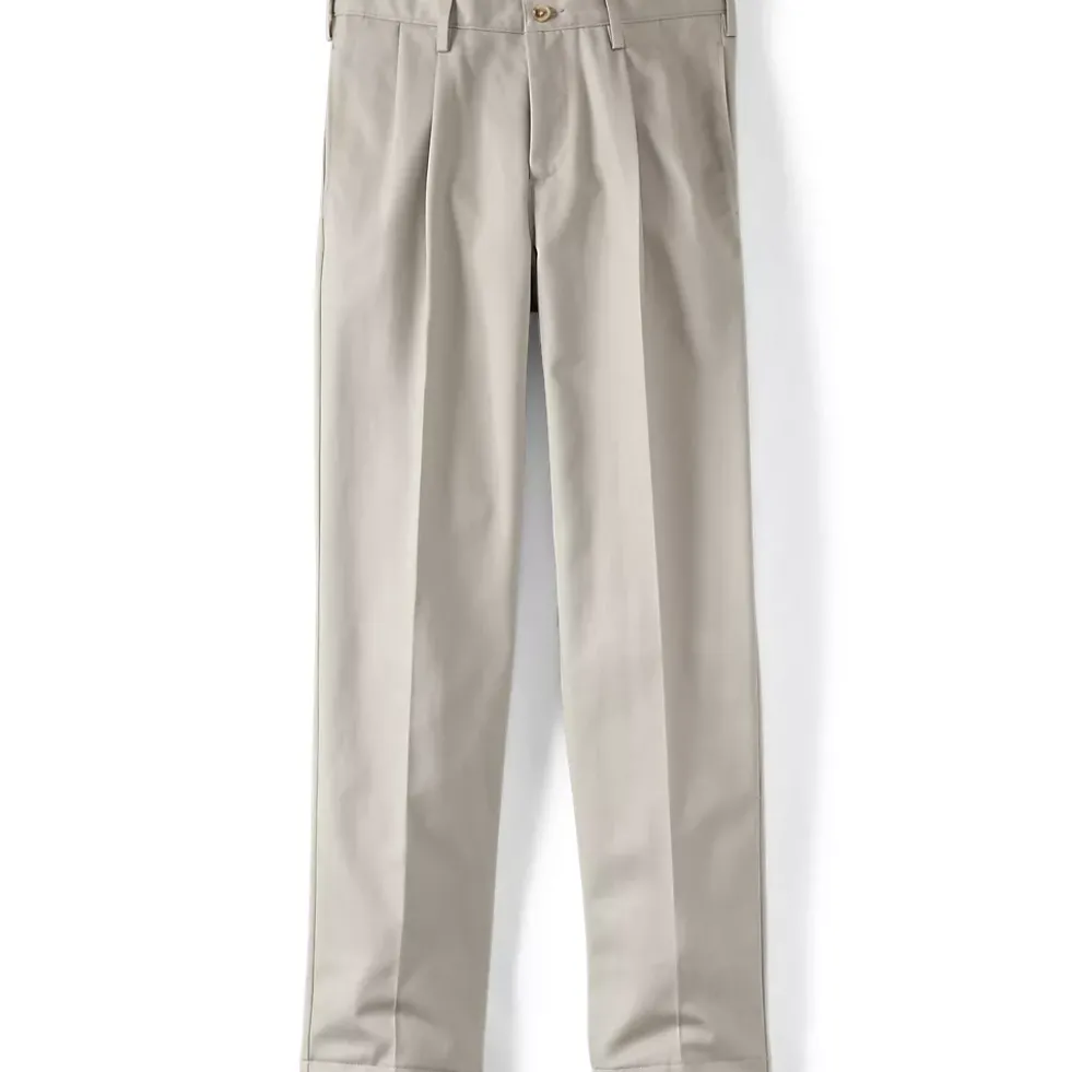Men's No Iron Comfort Waist Traditional Fit Pleated Front Chino Pant
