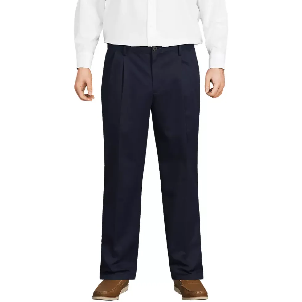 Men's No Iron Comfort Waist Traditional Fit Pleated Front Chino Pant