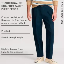Men's No Iron Comfort Waist Traditional Fit Pleated Front Chino Pant
