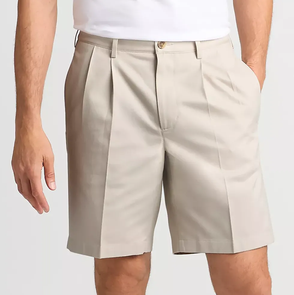 Men's No Iron 9" Pleated Front Chino Short