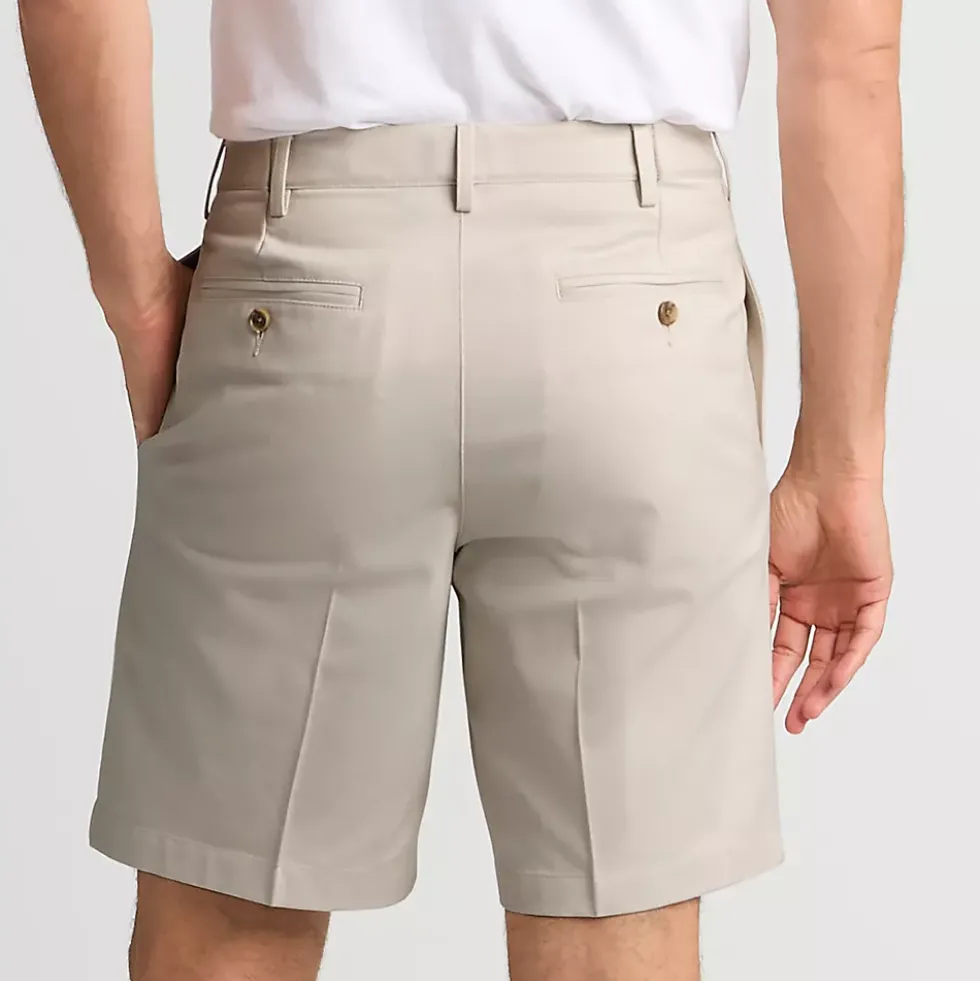 Men's No Iron 9" Pleated Front Chino Short