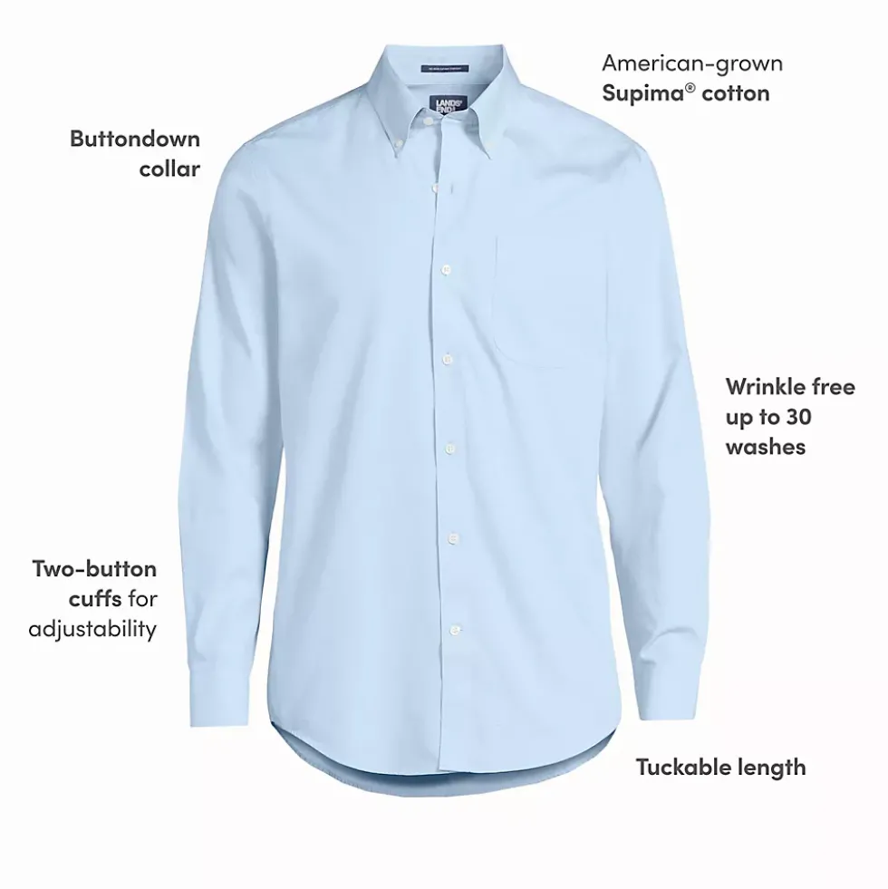 Men's No Iron Supima Cotton Pinpoint Buttondown Collar Dress Shirt