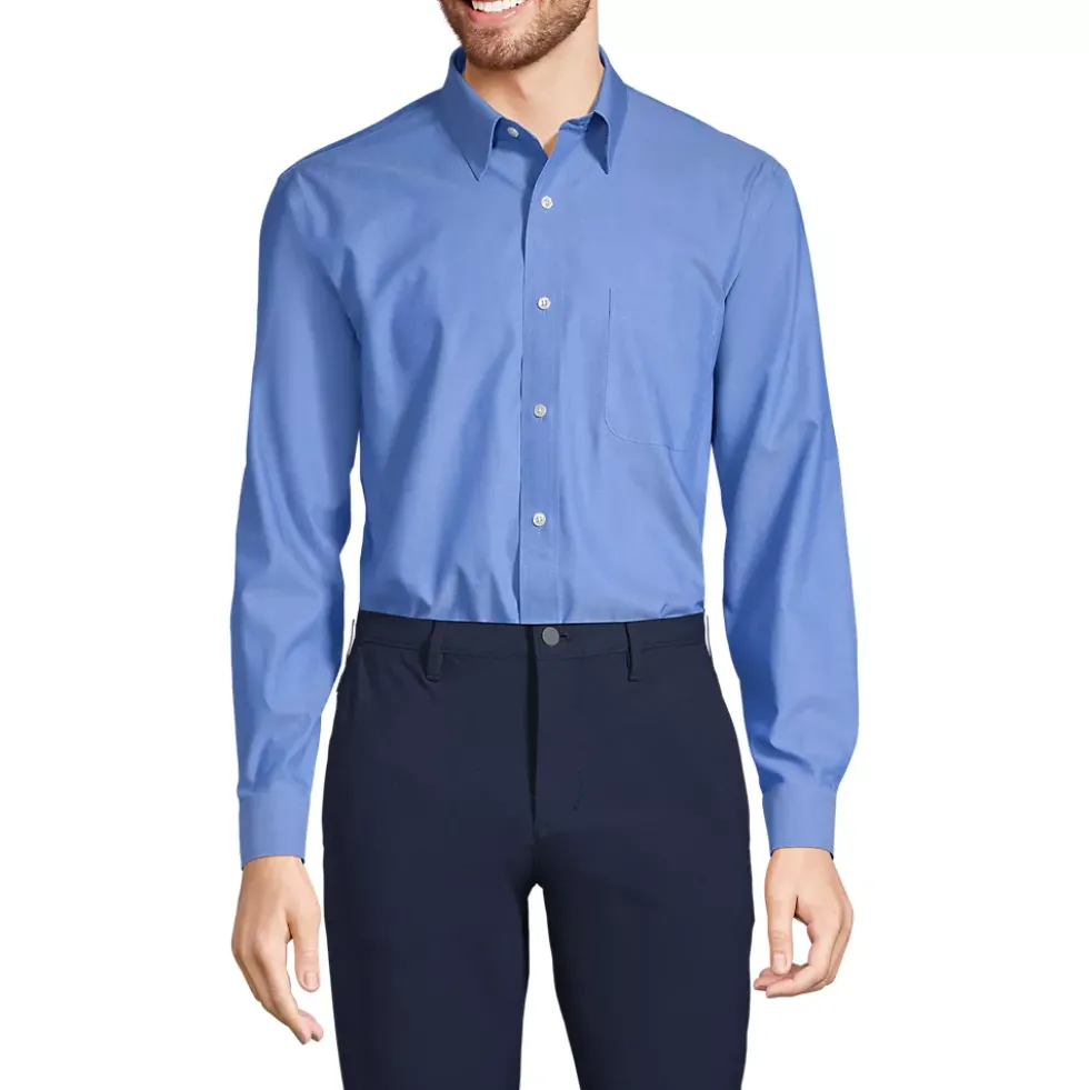 Men's No Iron Supima Cotton Pinpoint Straight Collar Dress Shirt
