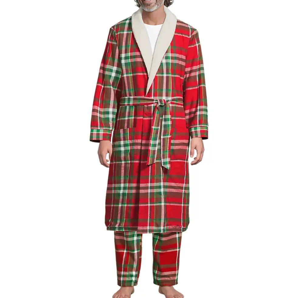 Men's Sherpa Fleece Lined Flannel Robe