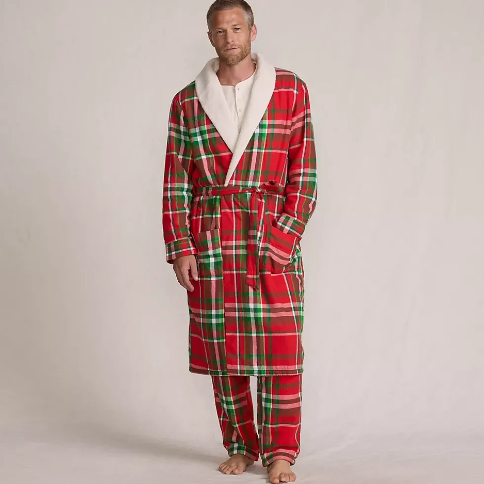 Men's Sherpa Fleece Lined Flannel Robe